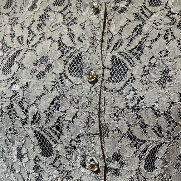 Hinge Gray Lace Jean Jacket Style with Crystal Buttons - Picture 12 of 16